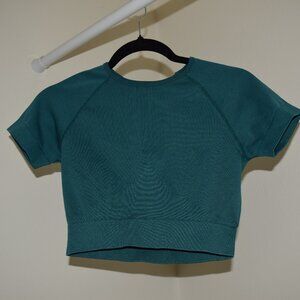 Set of Three Cropped Workout Tops (Stone Grey, Dark Purple, Indigo) - Size M